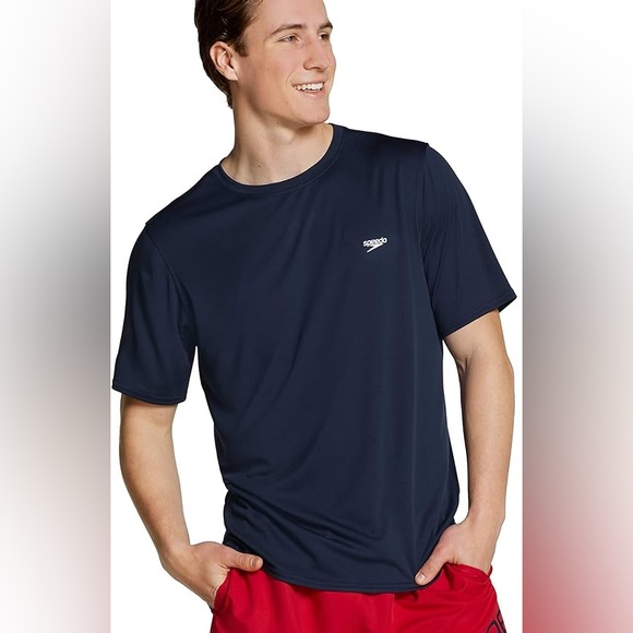 Speedo Men's UV Swim Shirt Basic Easy Short Sleeve Regular Fit - Picture 1 of 6